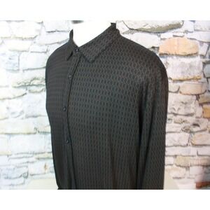 BRANDINI Men's Shirt Black Red Circles Spread Collar Easy Care Rayon Poly XL